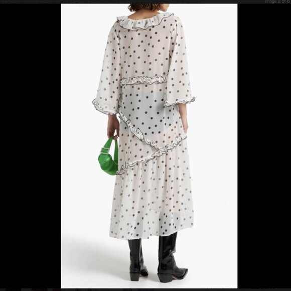 GANNI Ruffled Chiffon Midi Dress - Picture 2 of 9